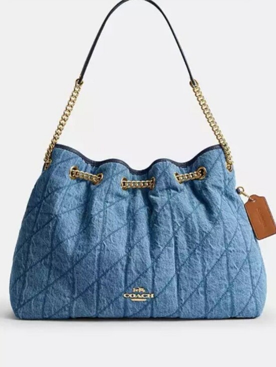 Coach Handbags - Coach Evelyn Shoulder BagIn Regenerative Cotton With Quilting Blue Denim Rare!!